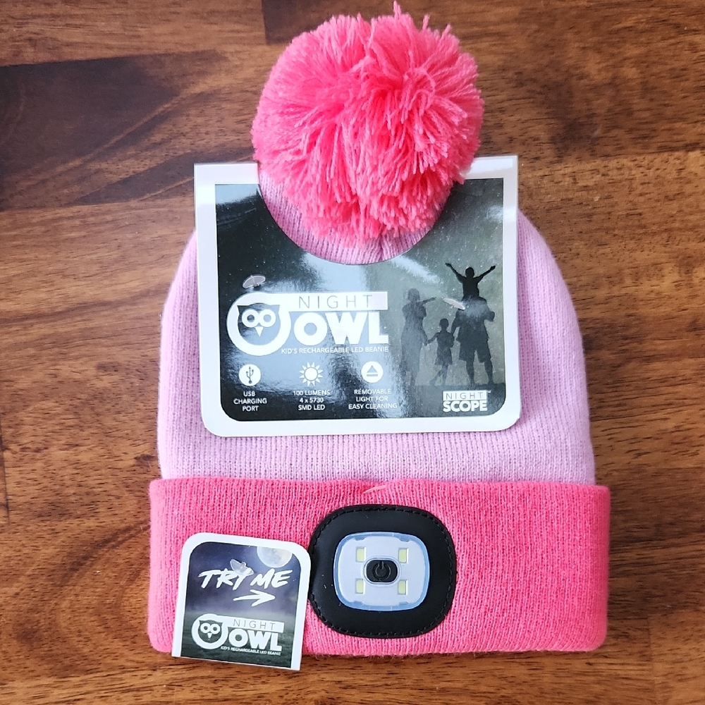 Pink Night Owl LED Beanie